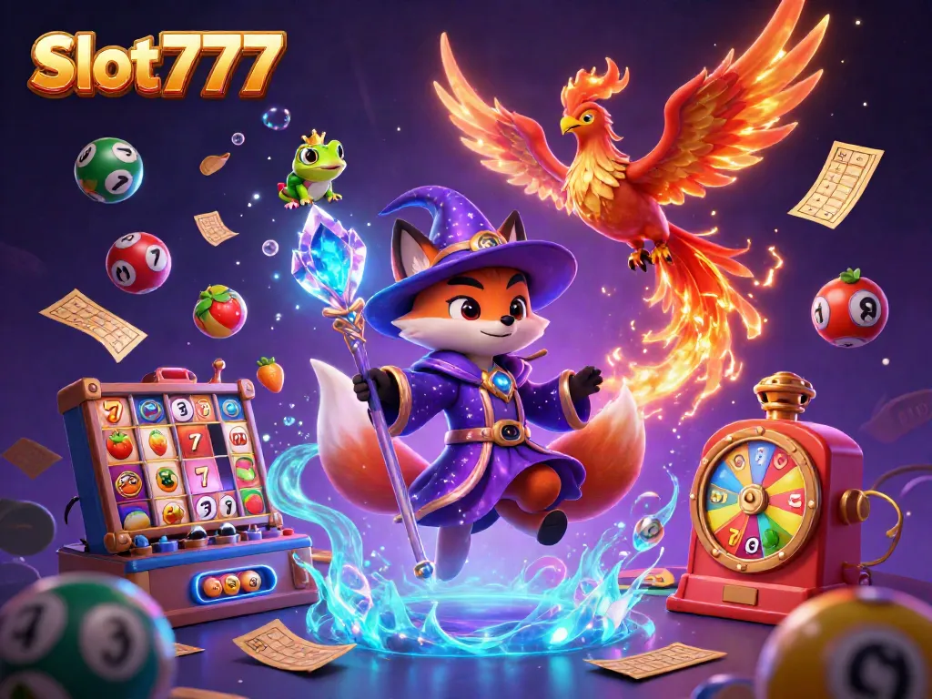 Spin the exciting Slot777 reels with wizard fox and phoenix in a magical casino scene.