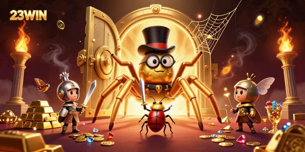 Experience the excitement of 23WIN with golden treasures and vibrant casino activities.