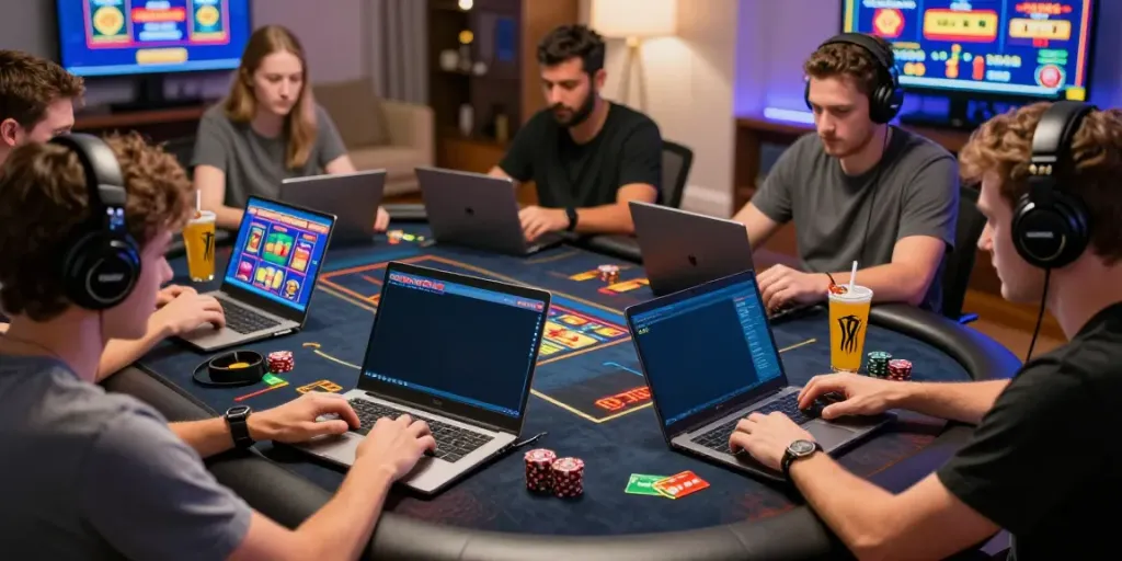 Engaged players experiencing slots that accept credit cards in a vibrant virtual casino setting.