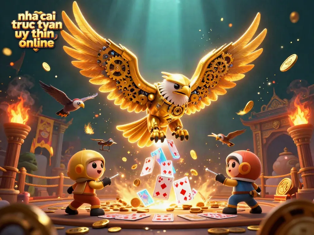 Dive into the action with nha cai truc tuyen uy tin online as the golden eagle soars among holographic playing cards.