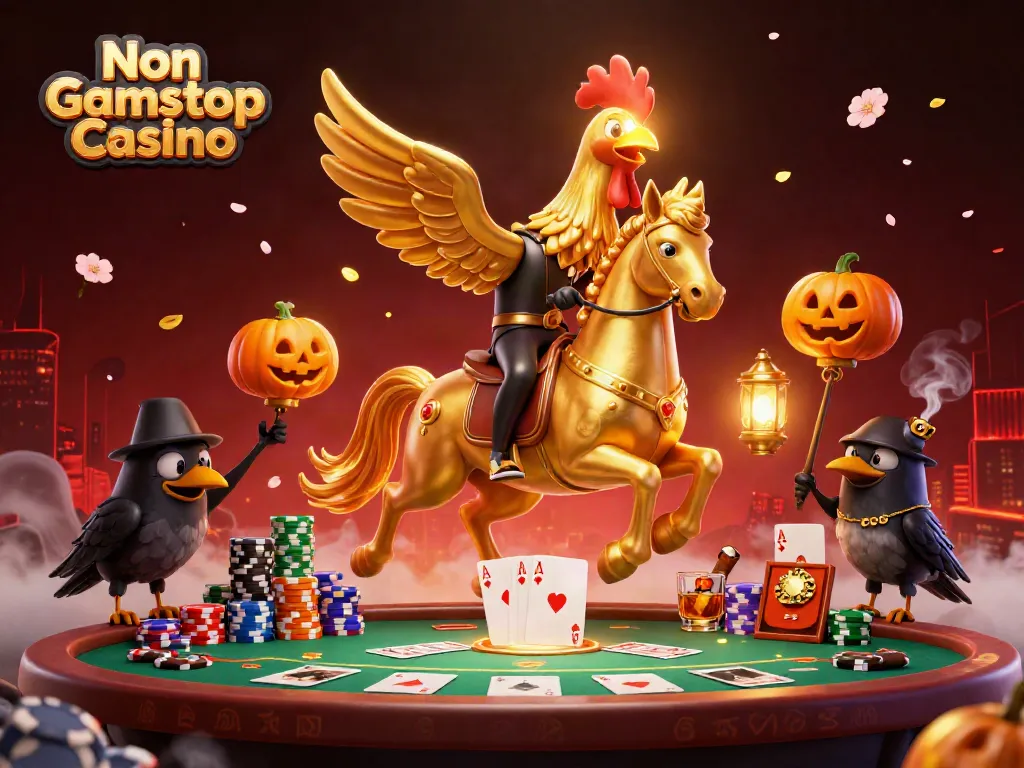 Experience thrilling gaming at a Non Gamstop Casino, featuring vibrant poker action and enchanting characters.
