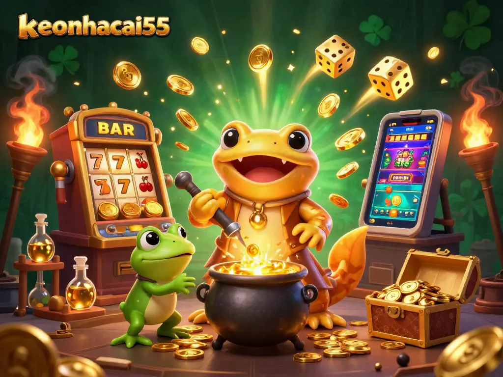 Experience the excitement of keonhacai55 with this captivating 3D depiction of a vibrant casino scene.