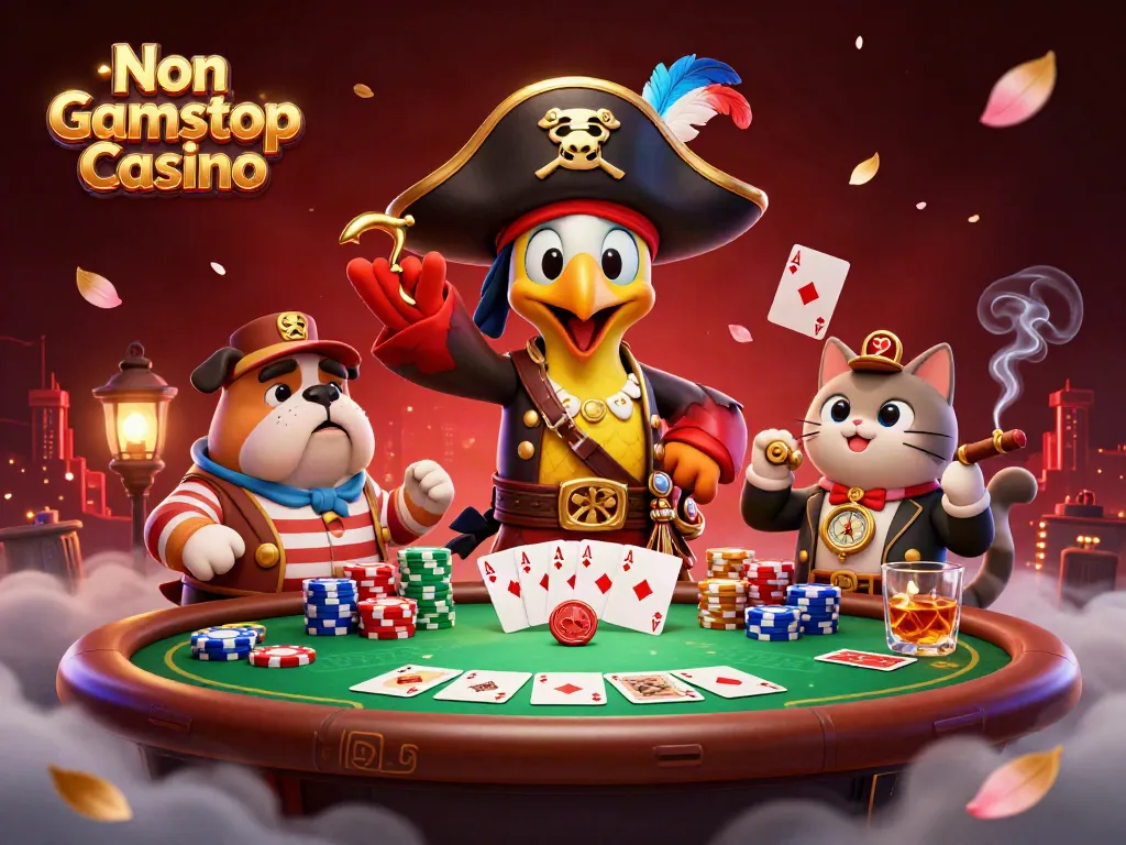 Experience the thrill of Non Gamstop Casino with this vibrant 3D illustration featuring pirates and poker